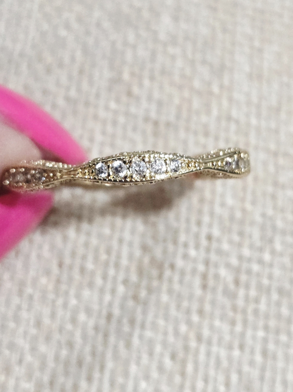 Delicate Gold Pave Twist Ring - Size 11